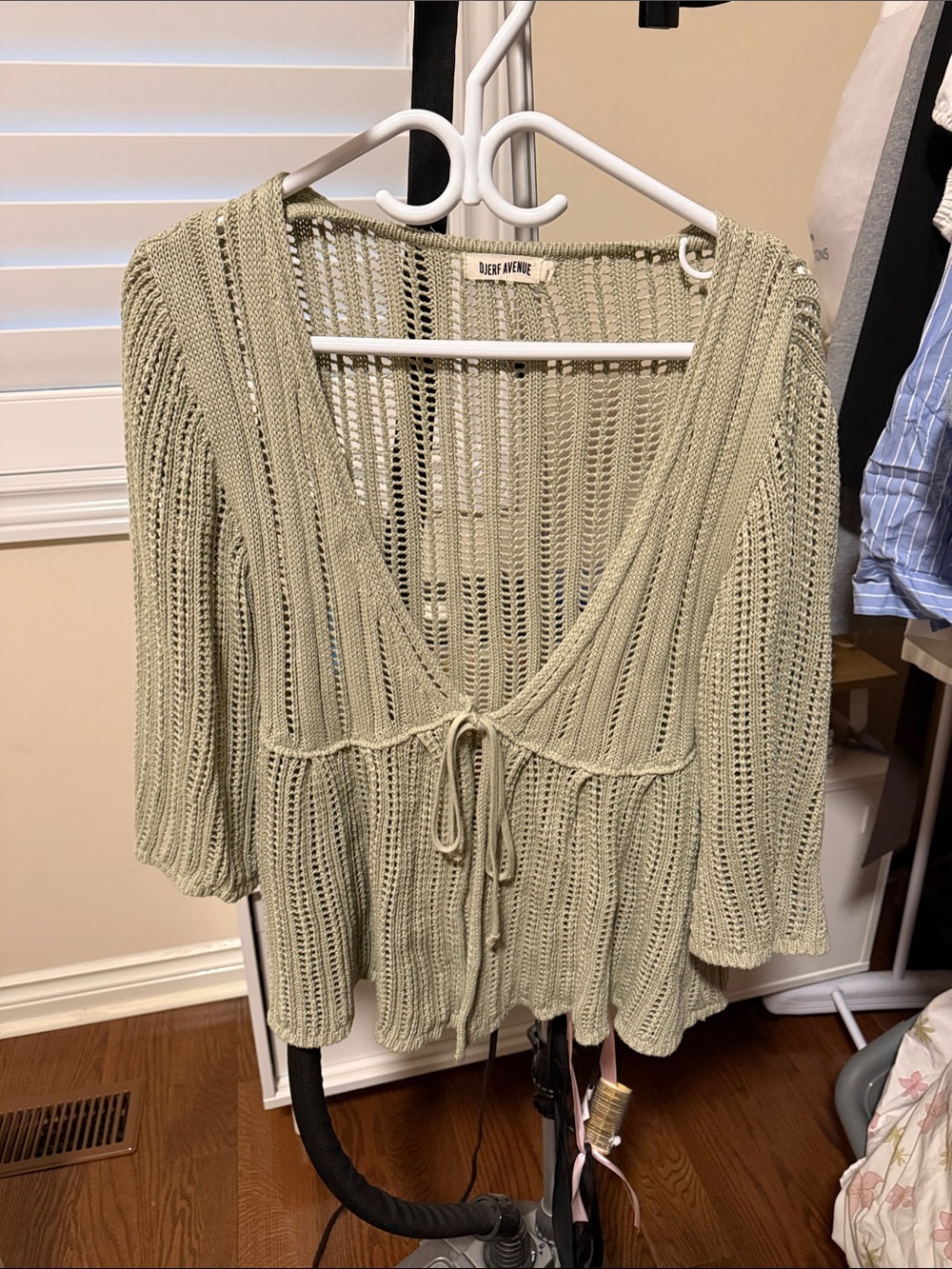 Djerf Avenue Sorella top Open-Knit Tie-Front Cardigan - Sage Green